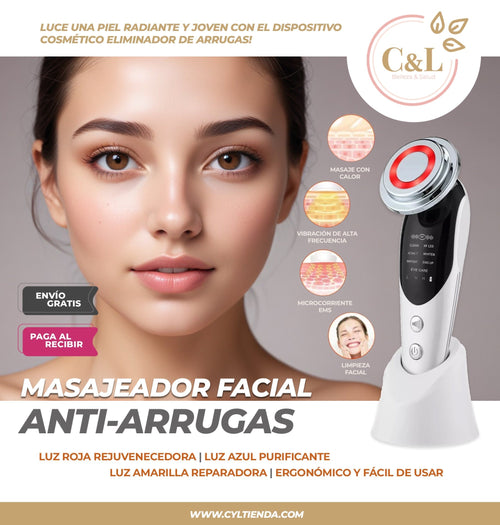 Masajeador facial con frío y calor antiarrugas